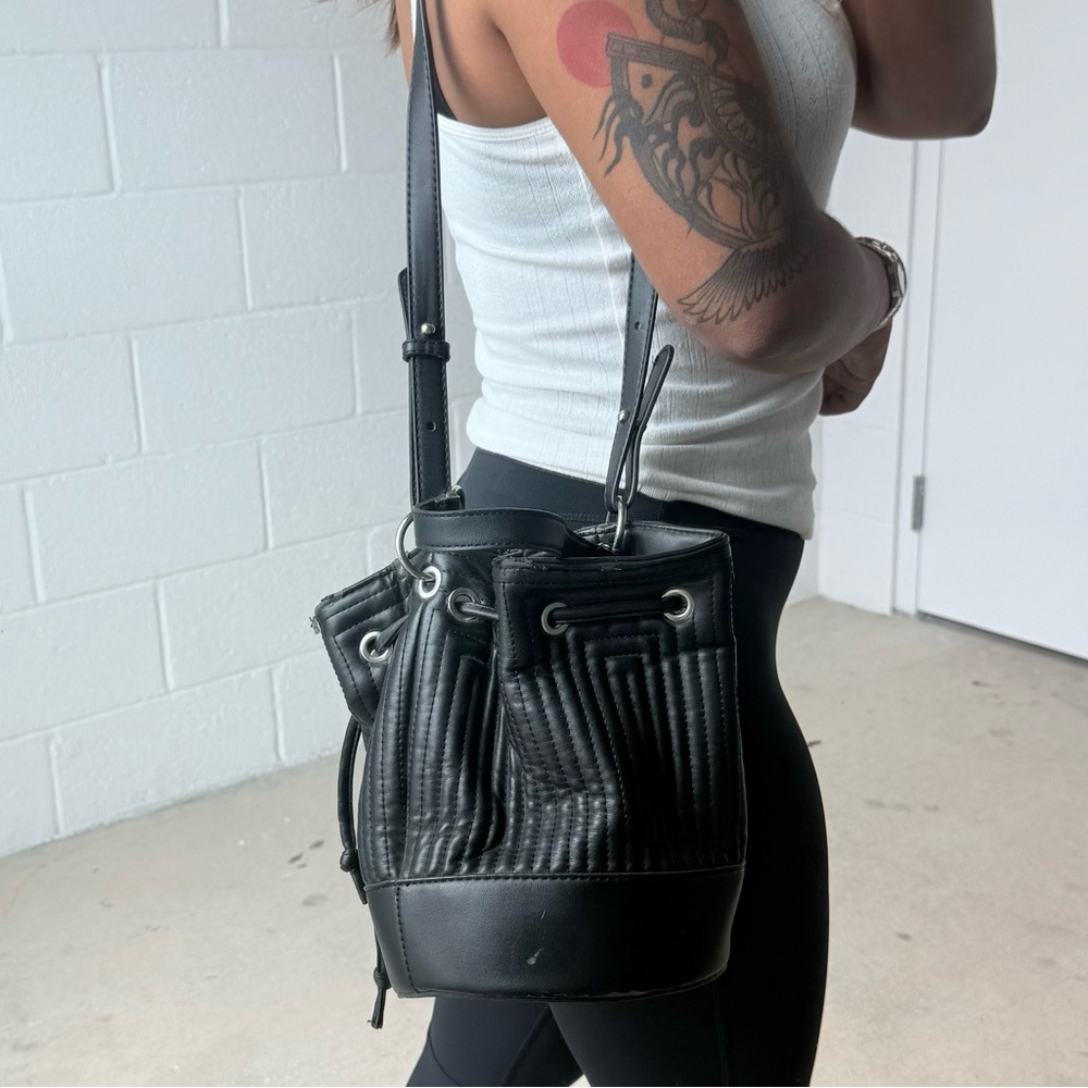 Black Leather Bucket Bag